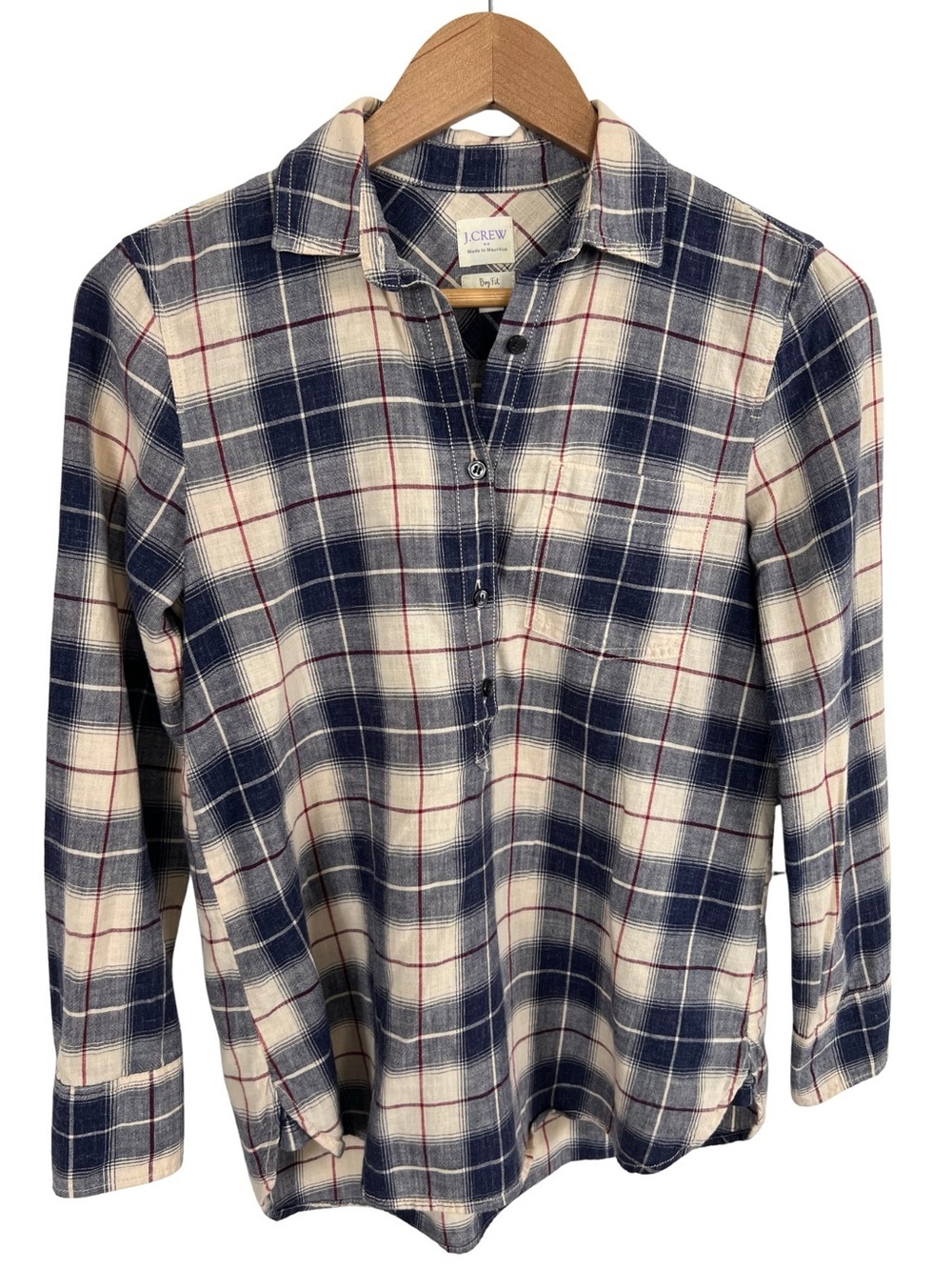 J. Crew 100% Cotton Shirt Womens XS Plaid Boy Fit    Button Up